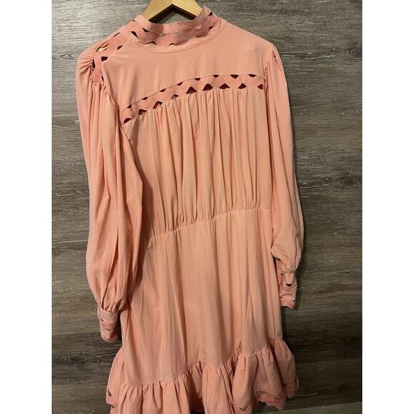 L'Atiste By Amy Womens Peach Pink Lace Trim Mini Dress Smocked Waist Sz 1X NWT - Picture 9 of 12